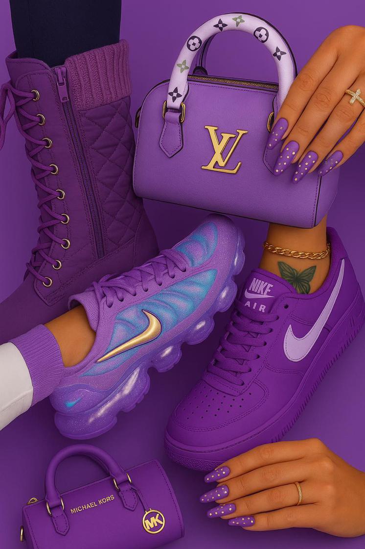 **π₯ Vibrant Purple Stylish Sneakers and Handbag Set π₯**