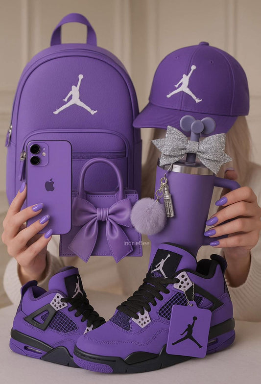 **🔥 THE ALL NEW AIR JORDAN 4 RETRO SNEAKERS " + Luxe Purple Shoulder Bag Reign Supreme in Style 🔥**
