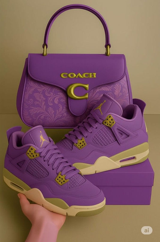 **🔥” THE ALL NEW AIR JORDAN 4 RETRO " + Luxe Purple Shoulder Bag Reign Supreme in Style 🔥**