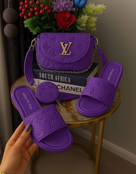 **🔥 The Amazing Purple Slides ** + Luxe Purple Shoulder Bag Reign Supreme in Style 🔥**