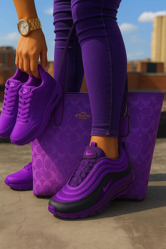 **🔥 Amazing Purple Air Max " + Luxe Purple Shoulder Bag Reign Supreme in Style 🔥**
