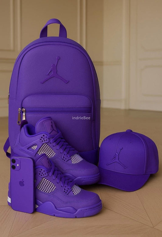 **🔥 THE ALL NEW AIR JORDAN 4 RETRO SNEAKERS " + Luxe Purple Shoulder Bag Reign Supreme in Style 🔥**