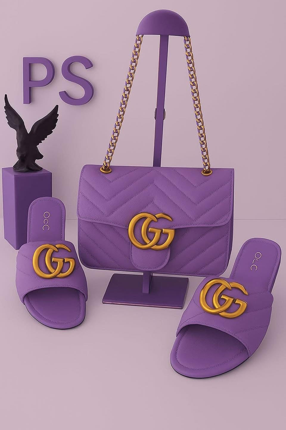 **🔥 The Amazing Purple Slides ** + Luxe Purple Shoulder Bag Reign Supreme in Style 🔥**