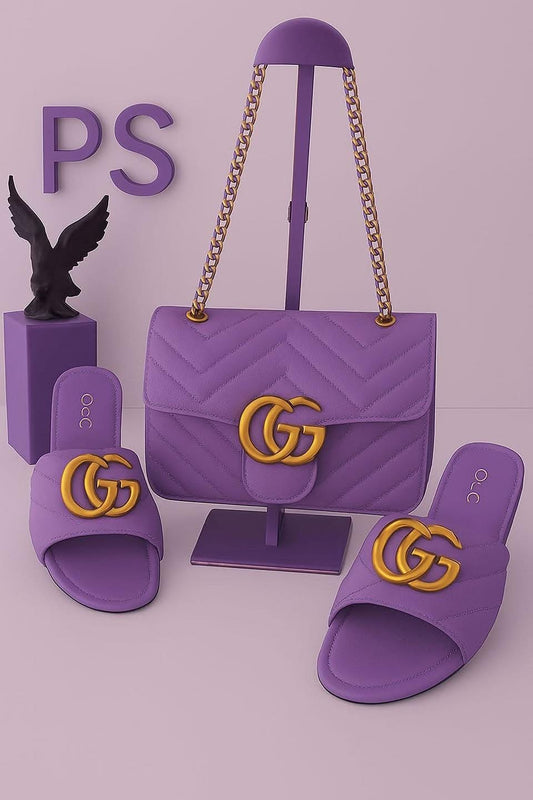 **🔥 The Amazing Purple Slides ** + Luxe Purple Shoulder Bag Reign Supreme in Style 🔥**