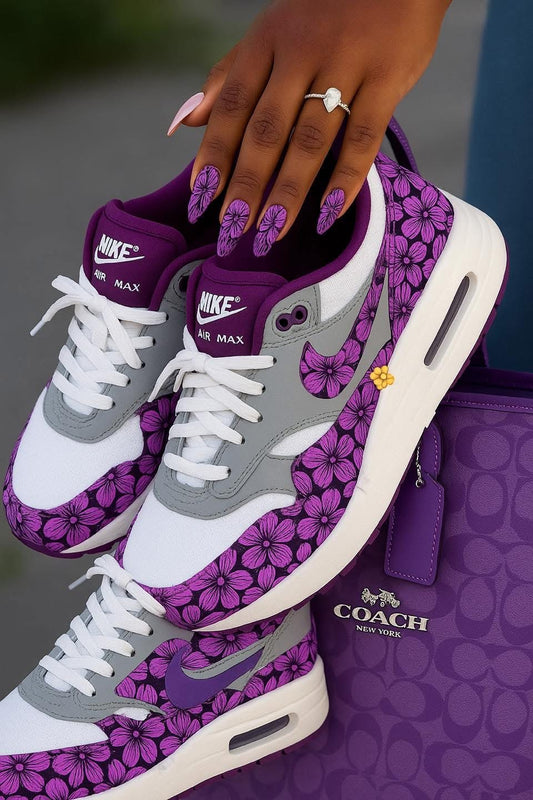 **🔥 The Amazing Customized Air Max Plus Sneaker" + Luxe Purple Shoulder Bag Reign Supreme in Style 🔥**