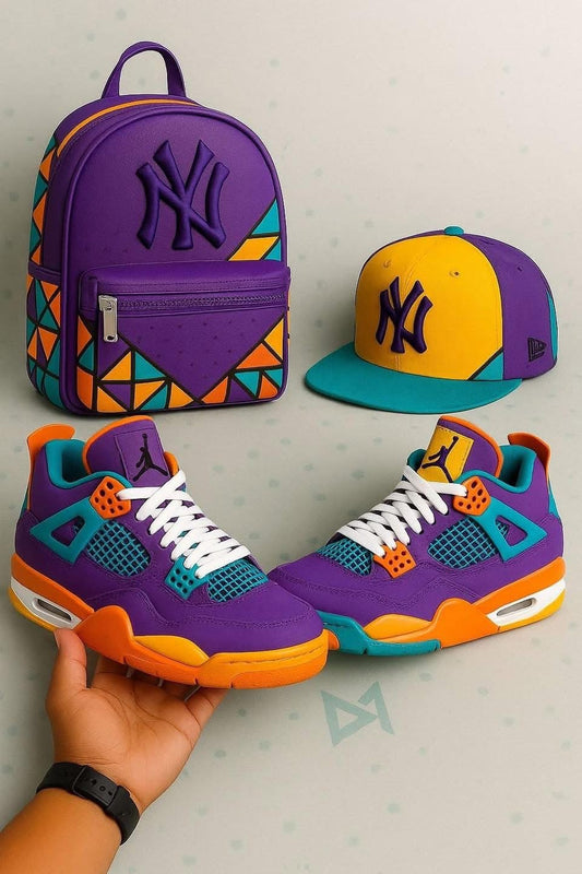 **🔥 THE ALL NEW AIR JORDAN 4 RETRO SNEAKERS " + Luxe Purple Shoulder Bag Reign Supreme in Style 🔥**