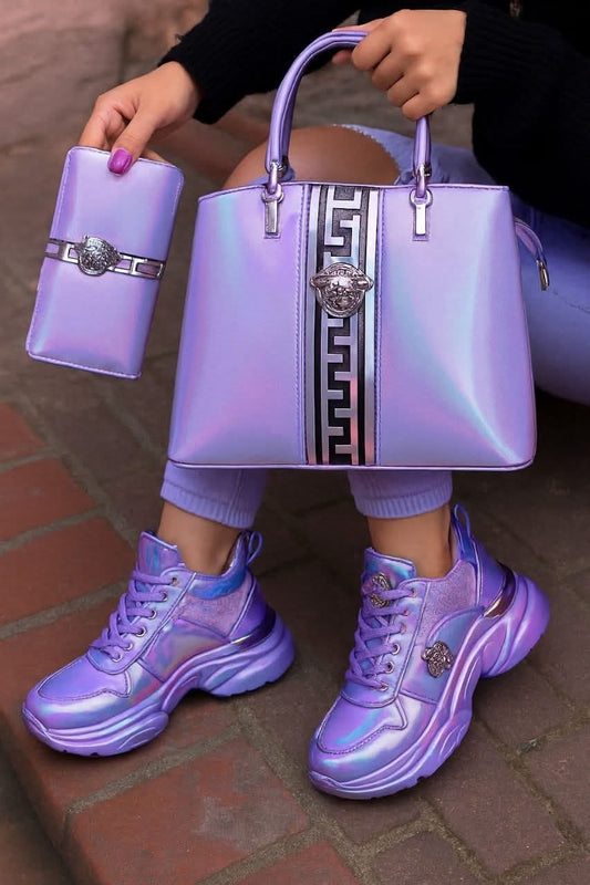 **🔥 Amazing Purple  Spring And Autumn Popular Sneakers, Platform Traveling Shoes" + Luxe Purple Shoulder Bag Reign Supreme in Style 🔥**